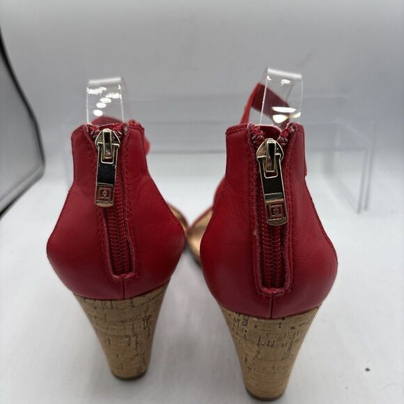 Liz Claiborne Rockelle Red Stretch Wedge Sandals 9M Comfy Chic Back Zip - Picture 5 of 9